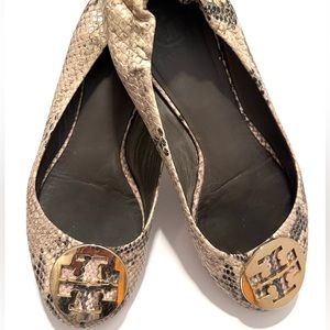 TORY BURCH WOMENS REVA BALLET ROCCIA PYTHON LEATHER FLATS